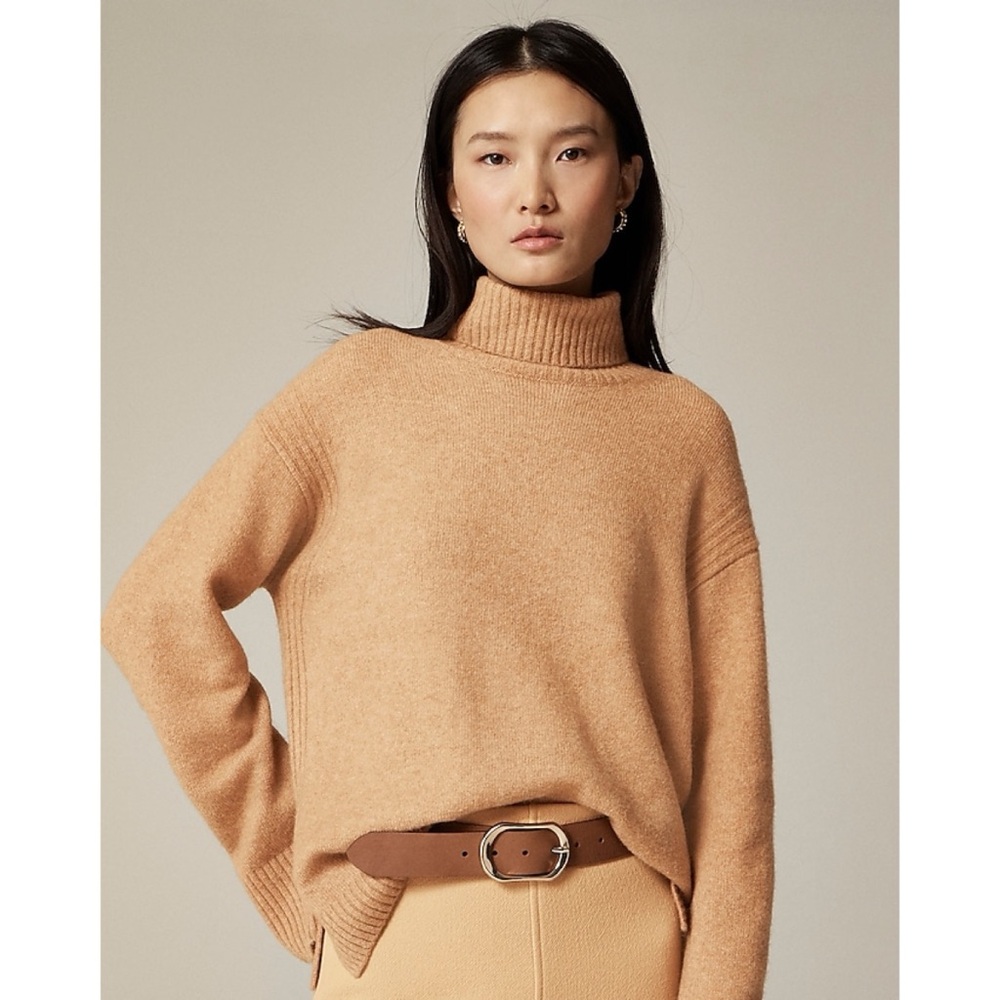 J. Crew Turtleneck Sweater in Supersoft Yarn Camel Tan Wool Alpaca Oversized